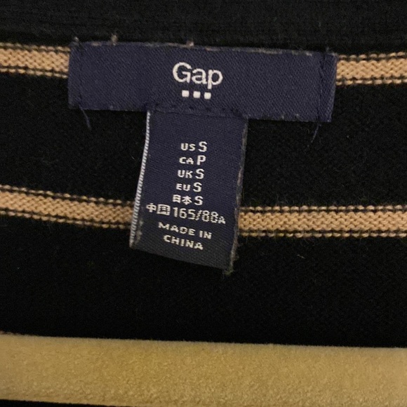 Gap 3/4 Sleeve 100% Cotton Black and Tan Striped Sweater - Picture 5 of 6